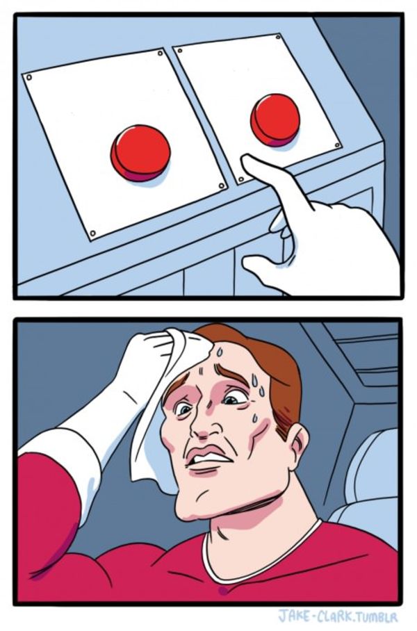Two Buttons meme about Halfdays