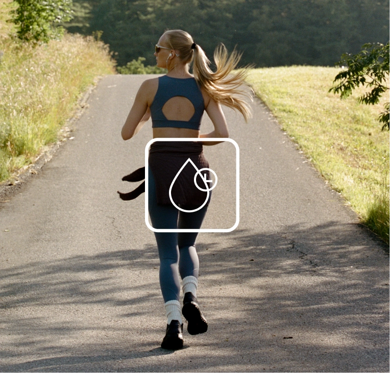 Runner on a country road with a drop icon